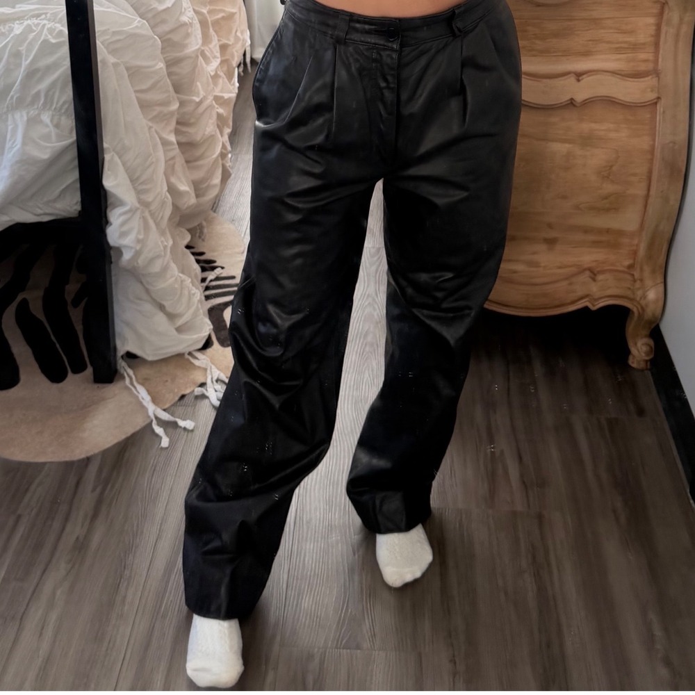 Vintage Bergdorf Goodman Leather Straight‎ Leg Pants